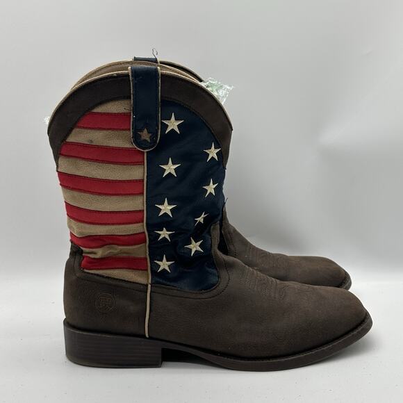 Mens Size 13 Roper Flag Faux Vamp American Patriotic Performance Western Brown - Picture 1 of 10